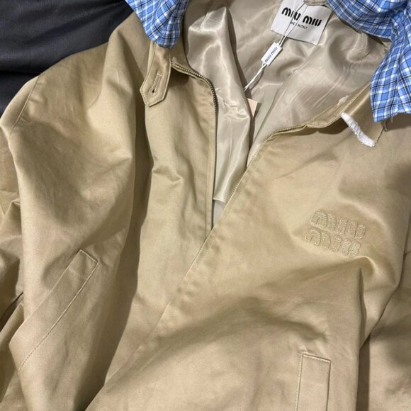 Miu Miu Women's Casual Zip-Collar Faux Two-Piece Jacket — Beige - Picture 4 of 4